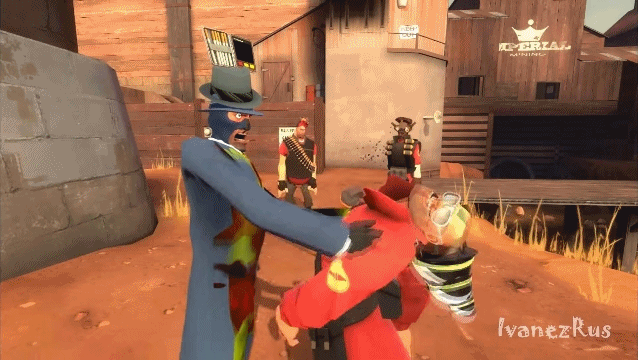 게리모드 팀 포트리스2 분노 빡침 화남 짜증 스파이 솔저 데모맨 헤비 목 조르기