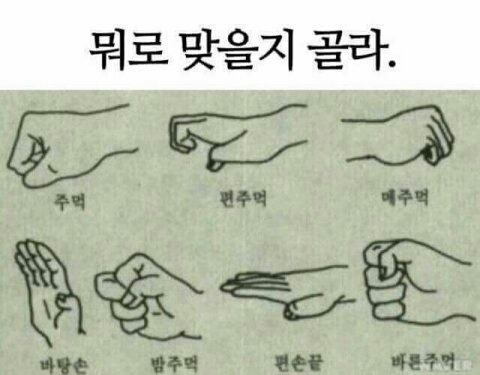 짜증 날때 사용 뭐로 맞을지 골라 주먹 화났을때 화남