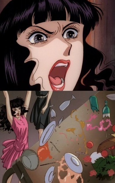 분노 화난 여자 만화 밥상 엎는 모습 와장창 열받아 밥상엎기