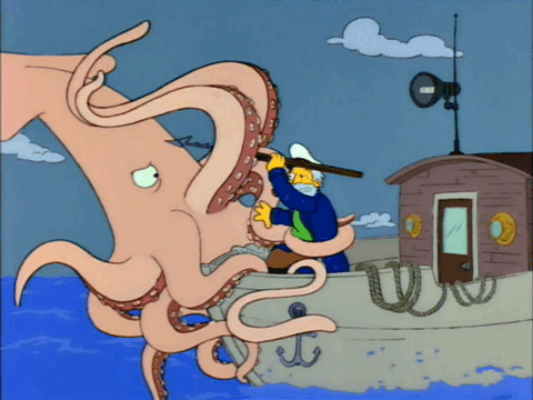 대왕 오징어 집는 어부 작살 바다 움짤