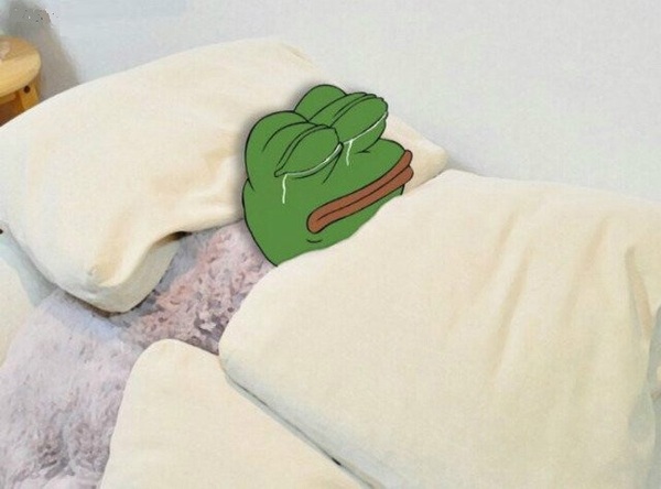 슬개짤 슬픈개구리 개구리 눈빛 눈믈 안습 우울 슬픈 침대 이불