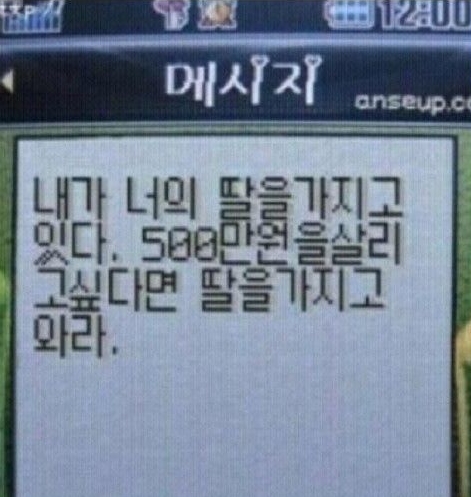 휴대폰 메시지 문자 내가 너의 딸을가지고 있다 500만원을 살리고싶다면 딸을가지고 와라