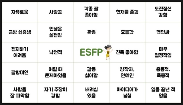 ESFP MBTI 성격 유형 취향 mbti짤 mbti짤방 mbti타입
