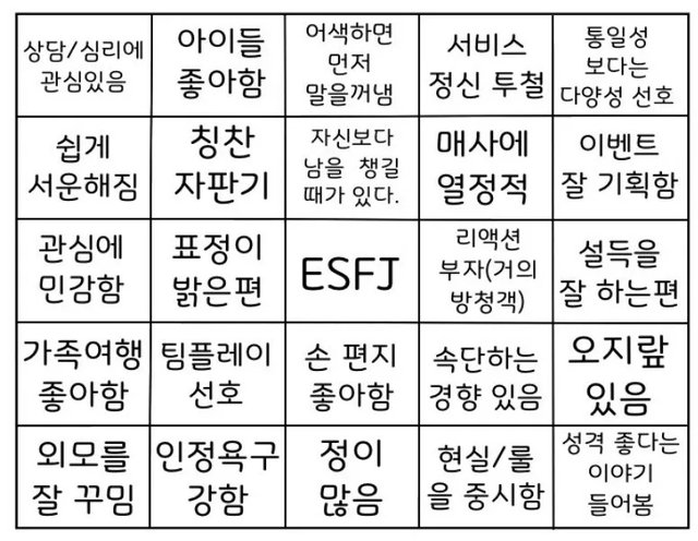 ESFJ MBTI 성격 유형 취향 mbti짤 mbti짤방 mbti타입