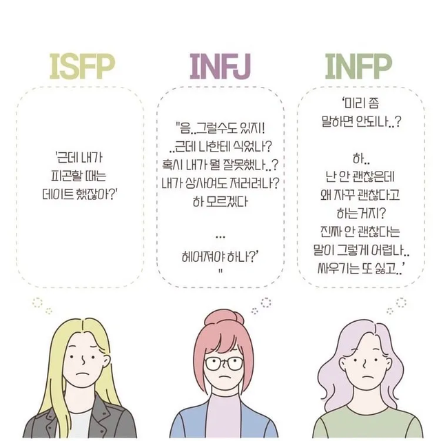 ISFP INFJ INFP MBTI 성격 유형 취향 mbti짤 mbti짤방 mbti타입