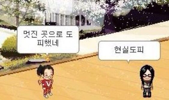 현실도피 도망 멋진 곳으로 도피했네
