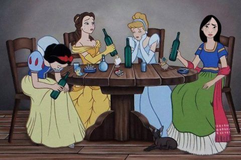 공주 흑화 백설공주 각종공주들 술판 술먹는 술병 음주 병나발