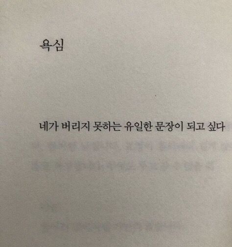 욕심 네가 버리지 못하는 유일한 문장이 되고 싶다