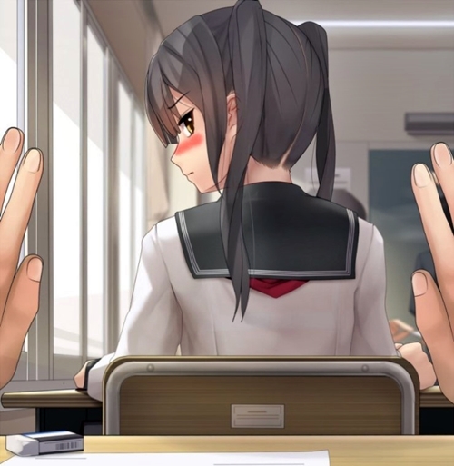 학교 장난 여고생 친구 부끄러워 하는 교복 애니 째려보는 하지마