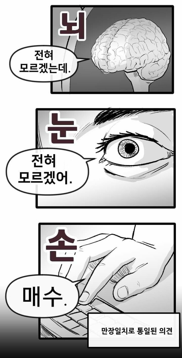 주식 코인 매수 생각 뇌 눈 손 떡상 떡락 상한가 하한가
