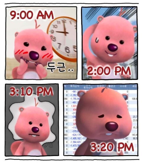 시간별 표정 변화 루피 주식 떡상 떡락 상한가 하한가