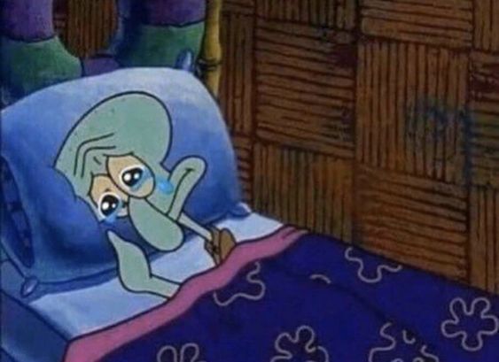 솔로 오징어 눈물 베개 혼자 홀로 슬픈 슬픔 스폰지밥 징징이