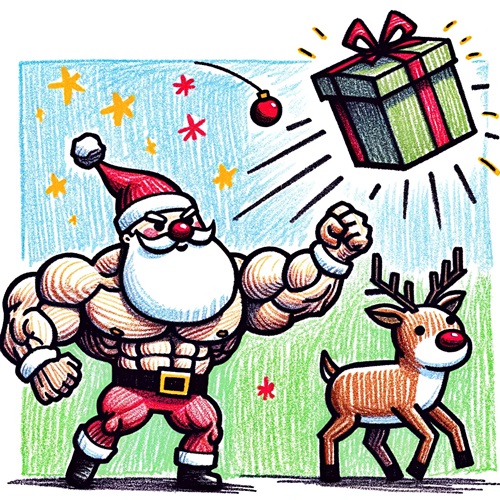 크리스마스 산타클로스 할아버지 루돌프 사슴 근육질 선물