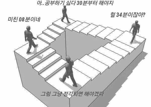 대학생 시험 공부 레포트 현실 무한반복 무한루프 뫼비우스의 계단