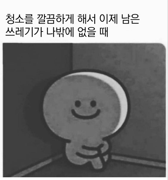 청소를 깔끔하게 해서 이제 남은 쓰레기가 나밖에 없을때 쓰레기 혼자 청소