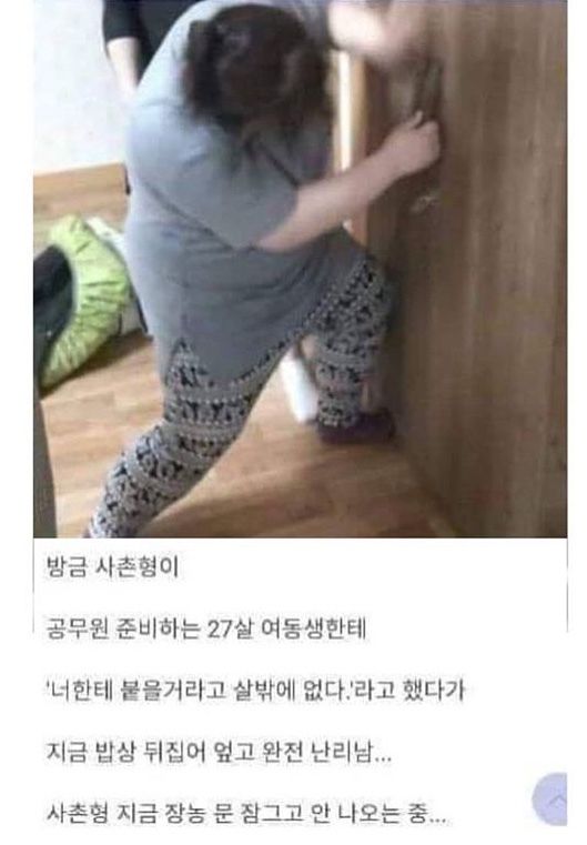 사촌형 명절 공무원 준비 여동생 붙을거라고 살밖에 없다 난리 장농 잠그고