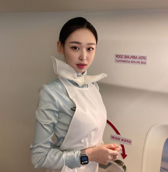 승무원 예쁜 스튜어디스 여객기 비행기 앞치마