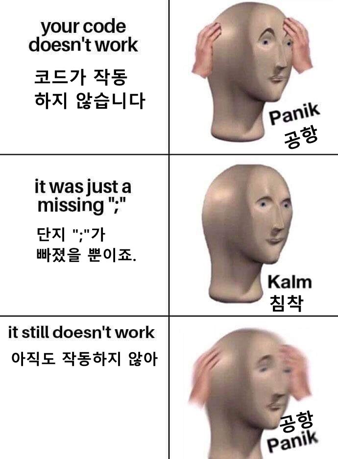 개발자 코드 작동 공항 패닉 침착 개발자짤 개발자밈 프로그래밍 프로그래머