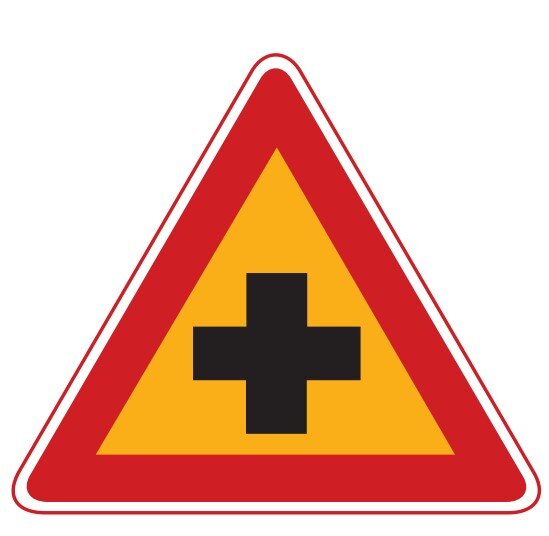 +자형교차로 교통표지판 경고판 교통 표지판