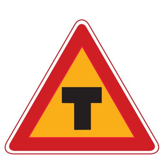 T자형교차로 교통표지판 경고판 교통 표지판