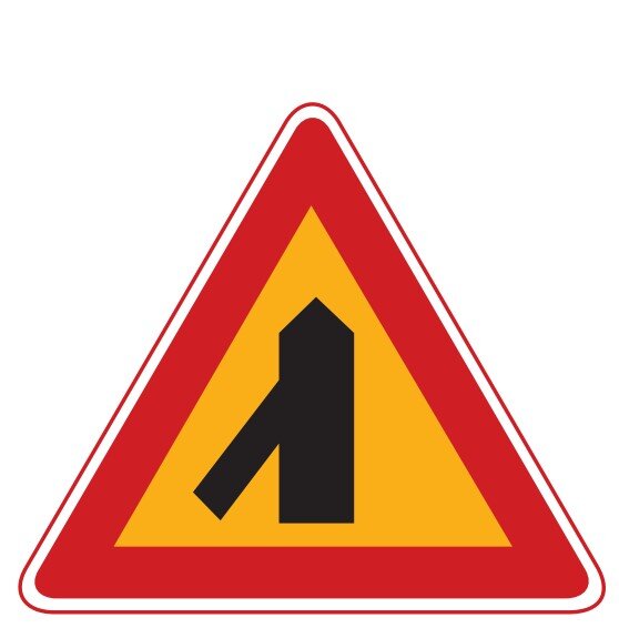 좌합류도로 교통표지판 경고판 교통 표지판