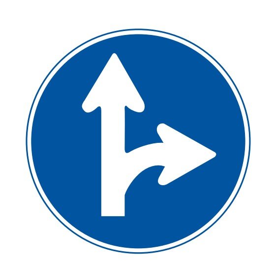 직진 및 우회전 교통표지판 경고판 교통 표지판