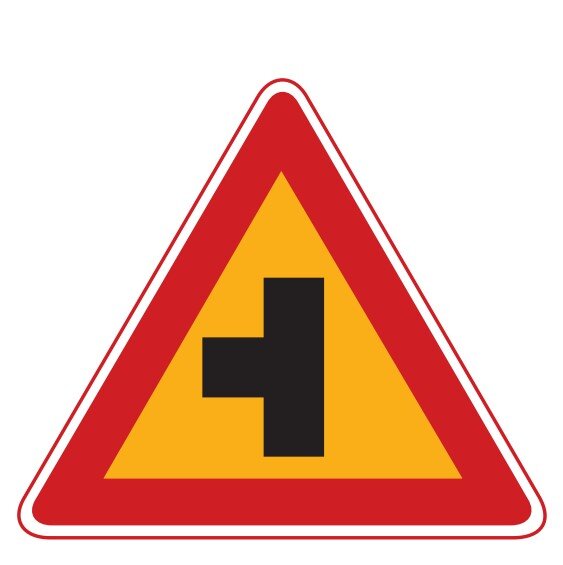 ㅓ자형교차로 교통표지판 경고판 교통 표지판