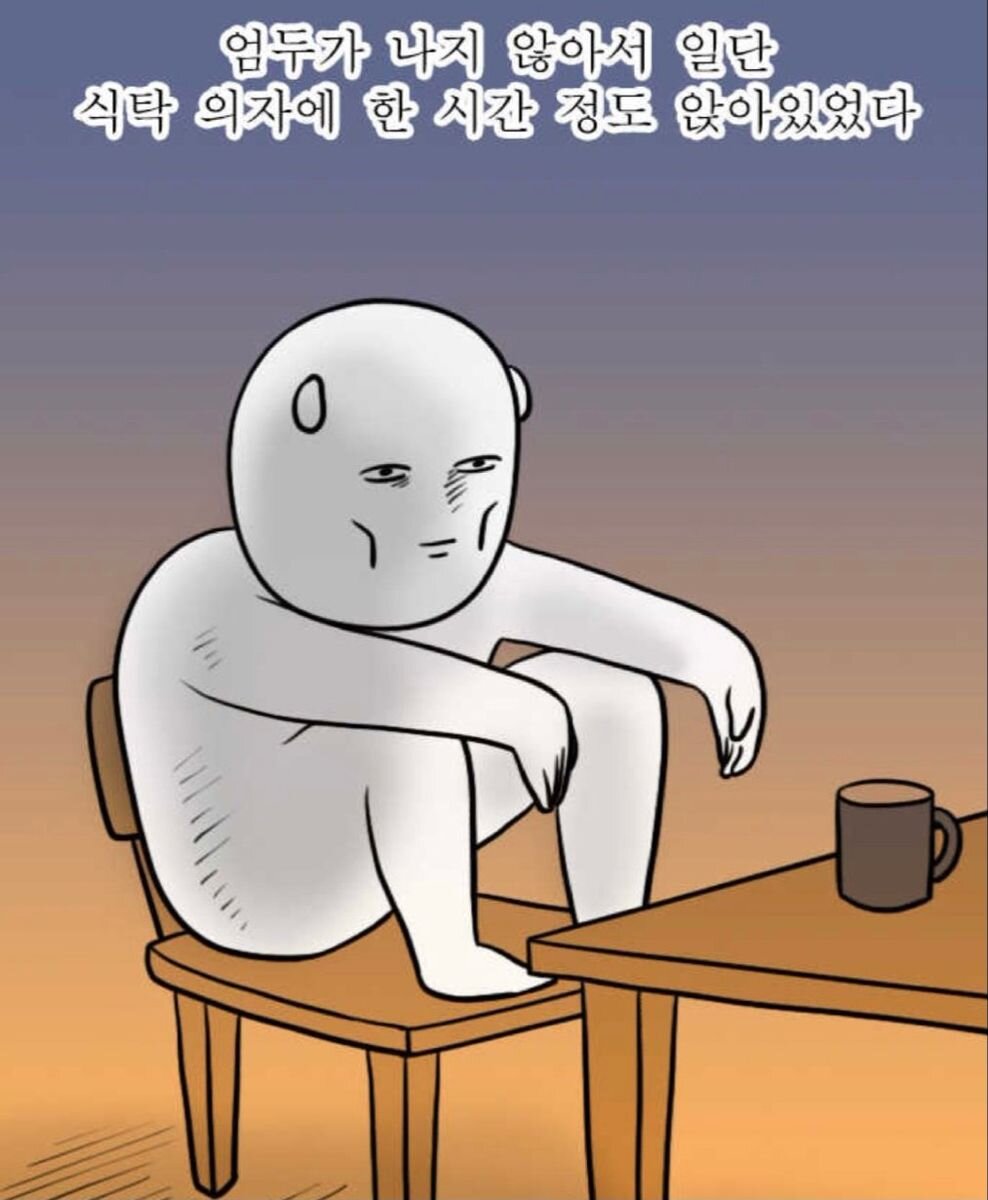 엄두가 나지 않아서 일단 식 탁의자에 한 시간 정도 앉아있었다