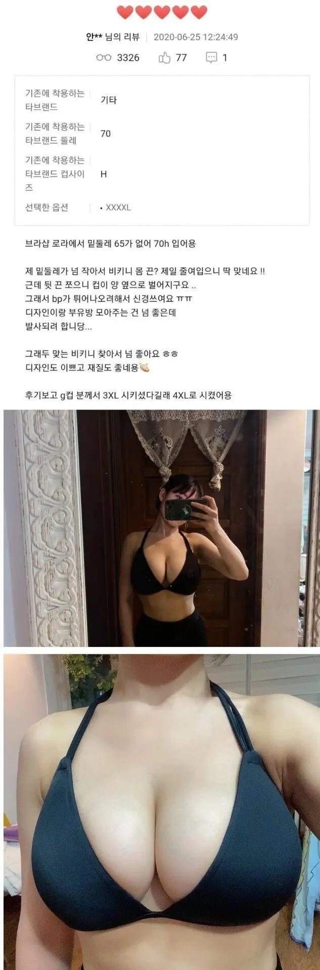 H컵녀 브래지어 착용 후기 레전드