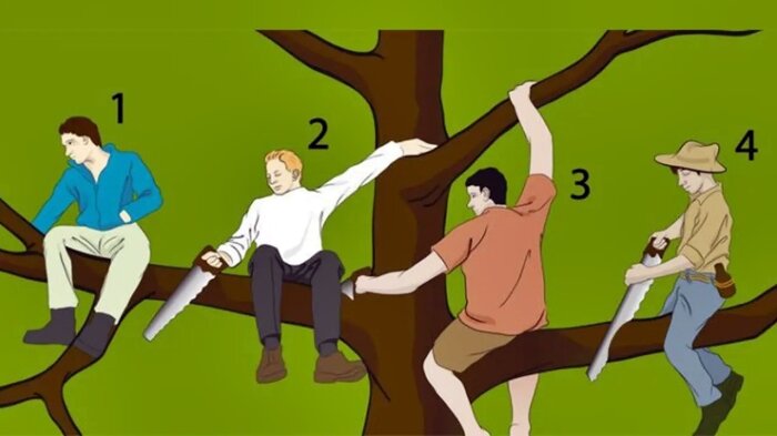 나무위 4명의 남자중 한명을 선택하세요